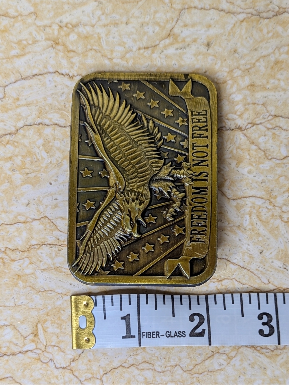 Vintage Eagle & Stars Freedom Is Not Free American Brass Gold Tone Belt Buckle - Picture 3 of 5